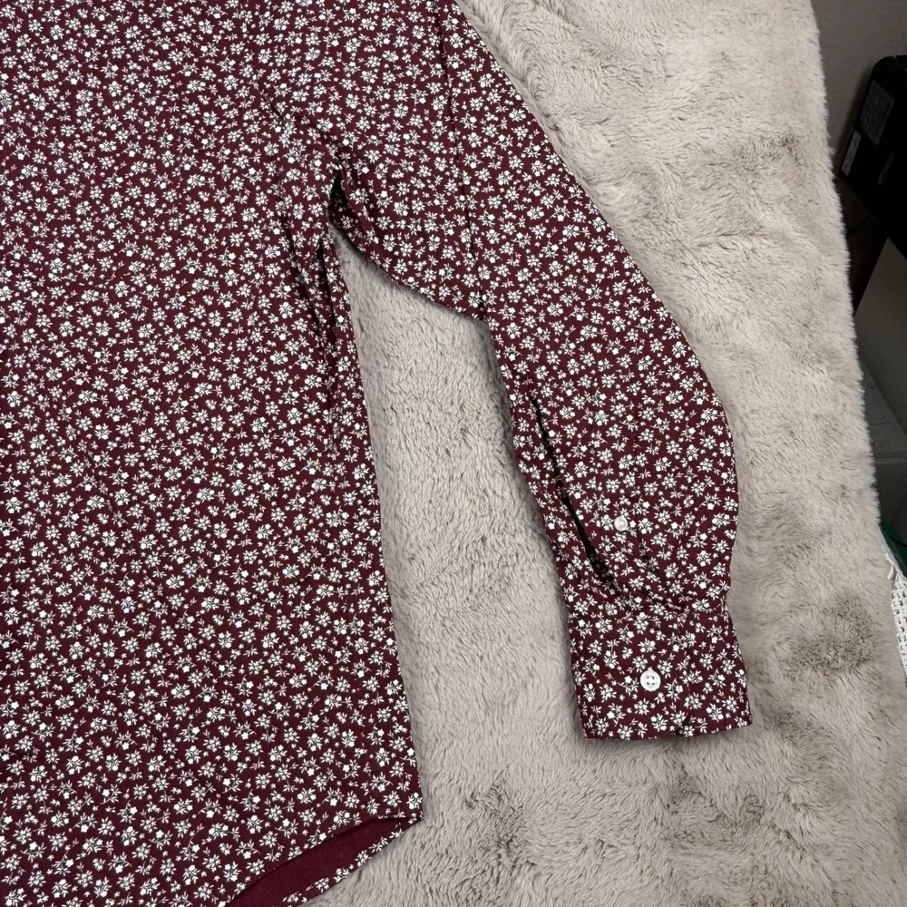 J. Crew Flex Washed Floral Button Down‎ Shirt Long Sleeve Casual Maroon Size 42